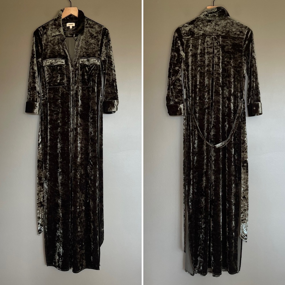 L'Agence Cameron Velvet Maxi Shirt Dress Green Size Small Long Sleeve Chic Sexy - Picture 4 of 16